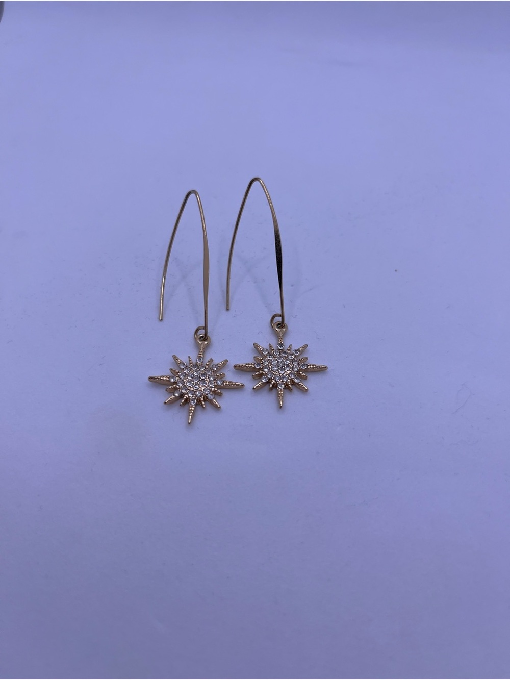 Gold Starburst Drop Earrings with Crystal Accents